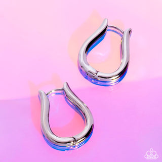 Generous Grace - Silver - Horseshoe Paparazzi Hinge Hoop Earrings