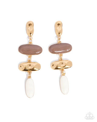 Secretive Shimmer - Brown - White and Gold Paparazzi Post Earrings