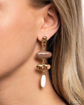 Secretive Shimmer - Brown - White and Gold Paparazzi Post Earrings