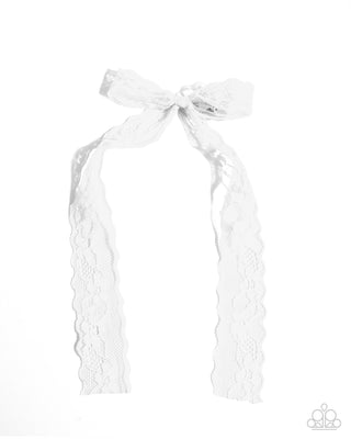 Petite Princess - White - Lace Ribbon Bow Paparazzi Hair Clip