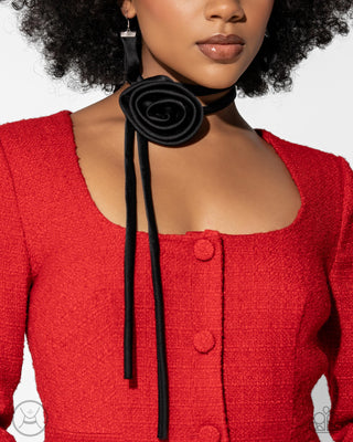 Rosette Reality - Black - Silk Flower Ribbon Paparazzi Choker Necklace - September 2024 Life of the Party Exclusive