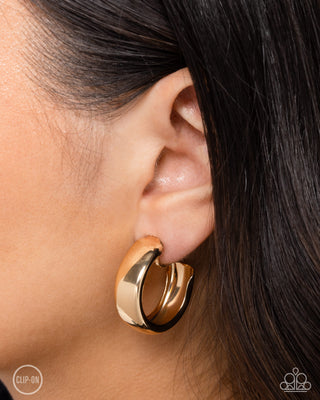 Round Reputation - Gold - High Sheen Hoop Paparazzi Clip-On Earrings