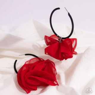 Passionate Promenade - Red - Chiffon Black Velvet Paparazzi Hoop Earrings - October 2024 Possible Pop-Up Shop Exclusive