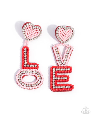 Visible Valentines - Multi - LOVE Heart Seed Bead Paparazzi Post Earrings