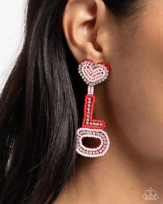 Visible Valentines - Multi - LOVE Heart Seed Bead Paparazzi Post Earrings