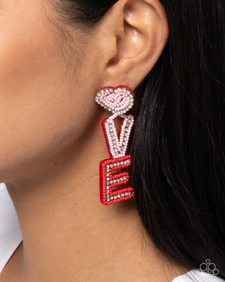 Visible Valentines - Multi - LOVE Heart Seed Bead Paparazzi Post Earrings