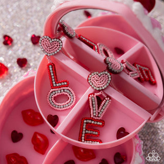 Visible Valentines - Multi - LOVE Heart Seed Bead Paparazzi Post Earrings