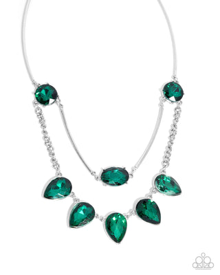 Confident Cascade - Green - Teardrop Gem Tiered Paparazzi Short Necklace