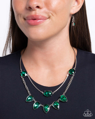 Confident Cascade - Green - Teardrop Gem Tiered Paparazzi Short Necklace