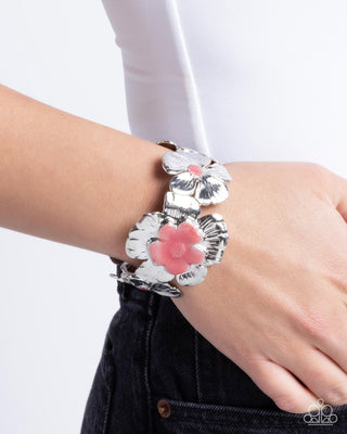 Floral Foundation - Pink - Flower Silver Paparazzi Cuff Bracelet