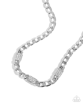 Impressive Independence - White - Rhinestone Silver Curb Chain Paparazzi Short Necklace