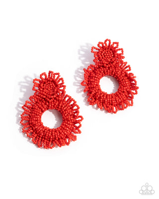 Explosive Energy - Red - Seed Bead Hoop Paparazzi Post Earrings