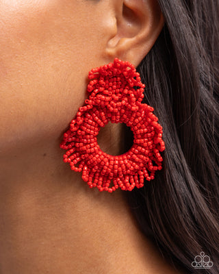 Explosive Energy - Red - Seed Bead Hoop Paparazzi Post Earrings