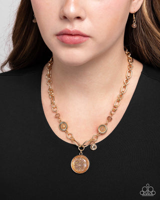 FLECKS Big Thing - Brown - Cat's Eye Bead and Iridescent Glittery Pendant Paparazzi Short Necklace