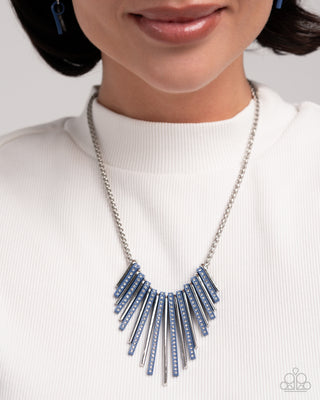 Complete Look - Fashionable Fringe Necklace & Colored Cameo Bracelet - Blue - $10 Set