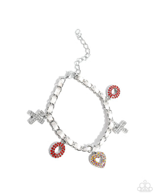 Complete Look - Courting Change Bracelet & XOXO Stream Earrings - Red - $10 Set