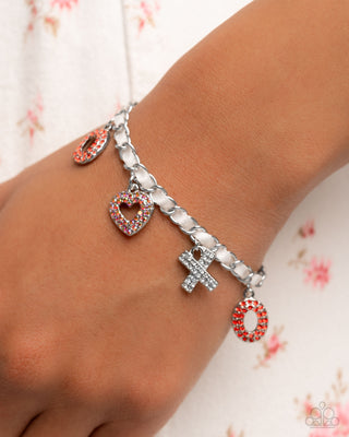 Complete Look - Courting Change Bracelet & XOXO Stream Earrings - Red - $10 Set