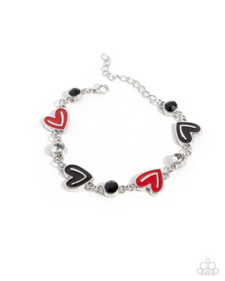 Red & Black Enamel Hearts Necklace & Clasp Bracelet Complete Look