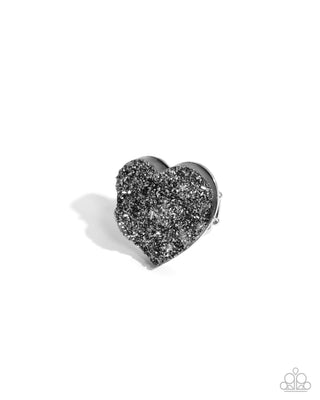 Loveable Legend - Silver - Hematite Druzy Heart Paparazzi Ring