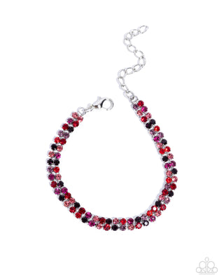 Complete Look - Terrific Trio Necklace & Thrilling Trio Bracelet - Red - $10 Set