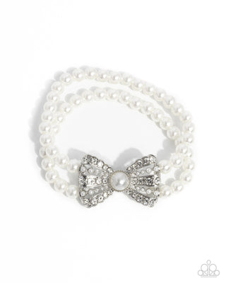 Complete Look - Admirable Aria Bracelet & Adorable Aria Earrings - White Pearl Bow - $10 Set