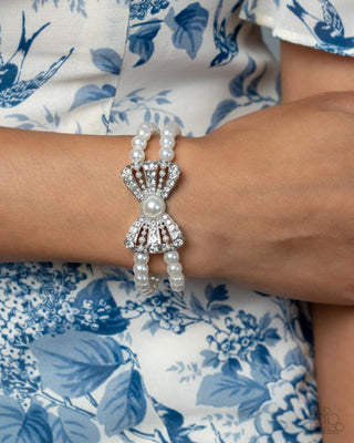 Complete Look - Admirable Aria Bracelet & Adorable Aria Earrings - White Pearl Bow - $10 Set