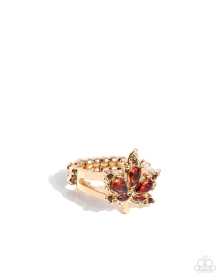 I'm An Autumn - Brown - Rhinestone Leaf Paparazzi Dainty Ring