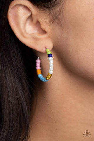 Multicolored Mambo - Multi - Blue Colorful Seed Bead Paparazzi Hoop Earrings