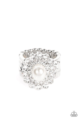 A-List Admirer - White - Pearl Center Rhinestone Paparazzi Ring