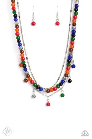 BEAD All About It - Red - Multicolored Stone Bead Tiered Paparazzi Short Necklace - August 2023 Simply Santa Fe