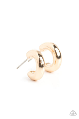 Catwalk Curls - Gold - Chunky Tiny Paparazzi Hoop Earrings