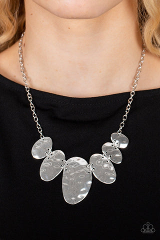 Cave Crawl - Silver - Hammered Disc Paparazzi Short Necklace