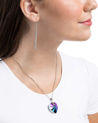 Love Hurts - Multi - Oil Spill Reversible Heart Paparazzi Short Necklace - Pink Diamond