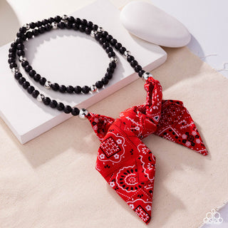 Bandana Ballad - Multi - Red Bandana Black Stone Bead Paparazzi Necklace - 2025 Empower Me Pink Exclusive