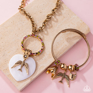 Malibu Match - Multi - Colorful Rhinestone Fold Bird Paparazzi Short Necklace - March 2025 Life of the Party Exclusive