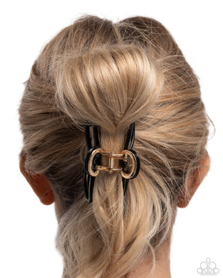Coquette Clip - Black - Painted Gold Bow Paparazzi Claw Hair Clip