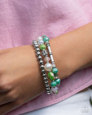 Nonstop Nostalgia - Multi - Iridescent and Rose Bead Paparazzi Stretchy Bracelet - 2025 Empower Me Pink Exclusive