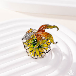 Freshwater Flair - Multi - Painted Flower White Rhinestone Fish Paparazzi Ring - 2025 Empower Me Pink Exclusive