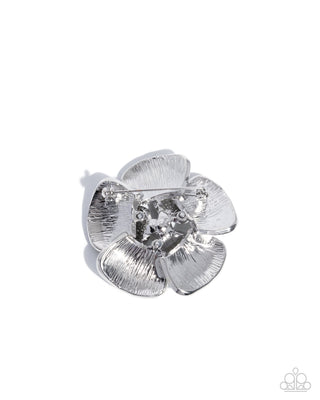 Festive Flourish - White - and Iridescent Rhinestone Flower Paparazzi Brooch Pin