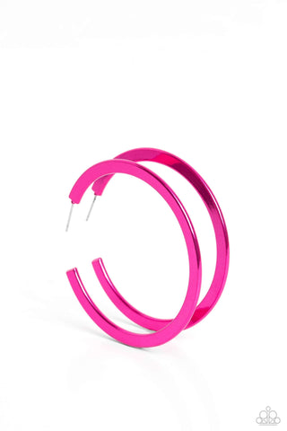 Pop HOOP - Pink - Painted Metal Paparazzi Hoop Earrings