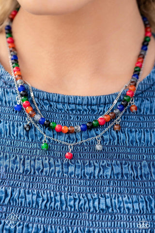 BEAD All About It - Red - Multicolored Stone Bead Tiered Paparazzi Short Necklace - August 2023 Simply Santa Fe