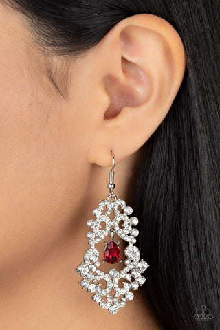 Sociable Sparkle -Red - Teardrop Gem Center Rhinestone Paparazzi Fishhook Earrings