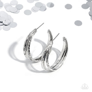 CONTOUR de Force - Silver - Stamped Layered Paparazzi Hoop Earrings