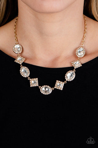 Diamond of the Season - Gold - Square and Oval Rhinestone Paparazzi Short Necklace