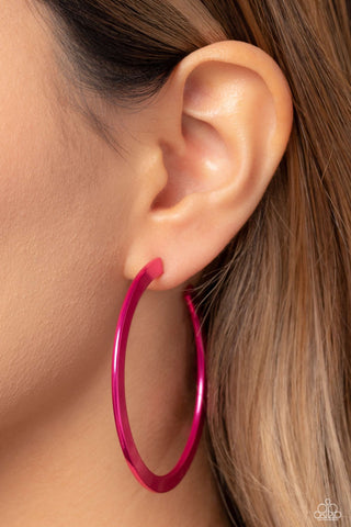 Pop HOOP - Pink - Painted Metal Paparazzi Hoop Earrings