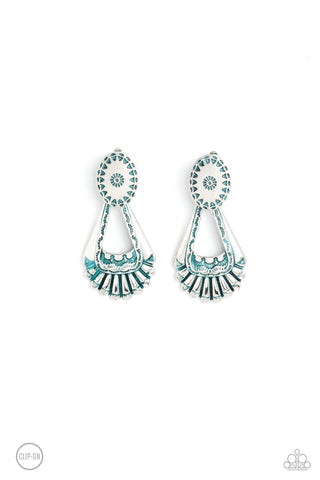 Casablanca Chandeliers - Blue - Silver with Patina Paparazzi Clip-on Earrings