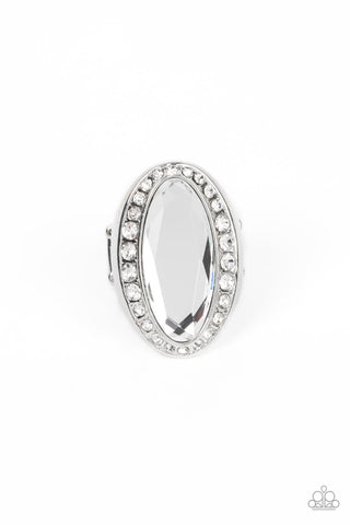 Believe in Bling - White - Oversized Oval Gem Paparazzi Ring