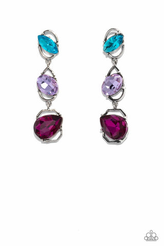 Dimensional Dance - Multi - Colored Gem Paparazzi Post Earrings - August 2023 Life of the Party Exclusive