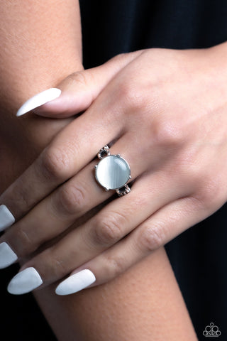 Upper Class Uniform - White - Round Cat's Eye Stone Paparazzi Dainty Ring