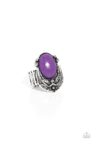 Serrated Style - Purple - Oval Stone Floral Frame Paparazzi Ring